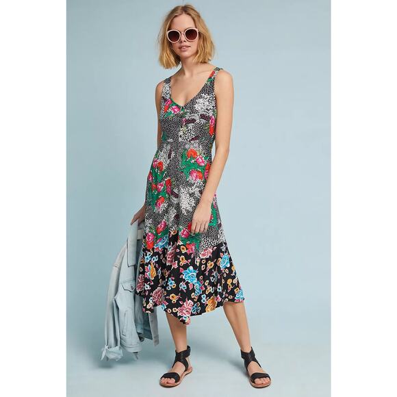 Anthropologie Maeve Violette Floral Patchwork Sleeveless Asymmetrical Dress 10 - Picture 1 of 8